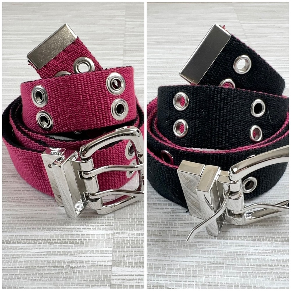 Y2K Emo Punk Grunge Reversible Grommet Belt Black Pink Double Sided